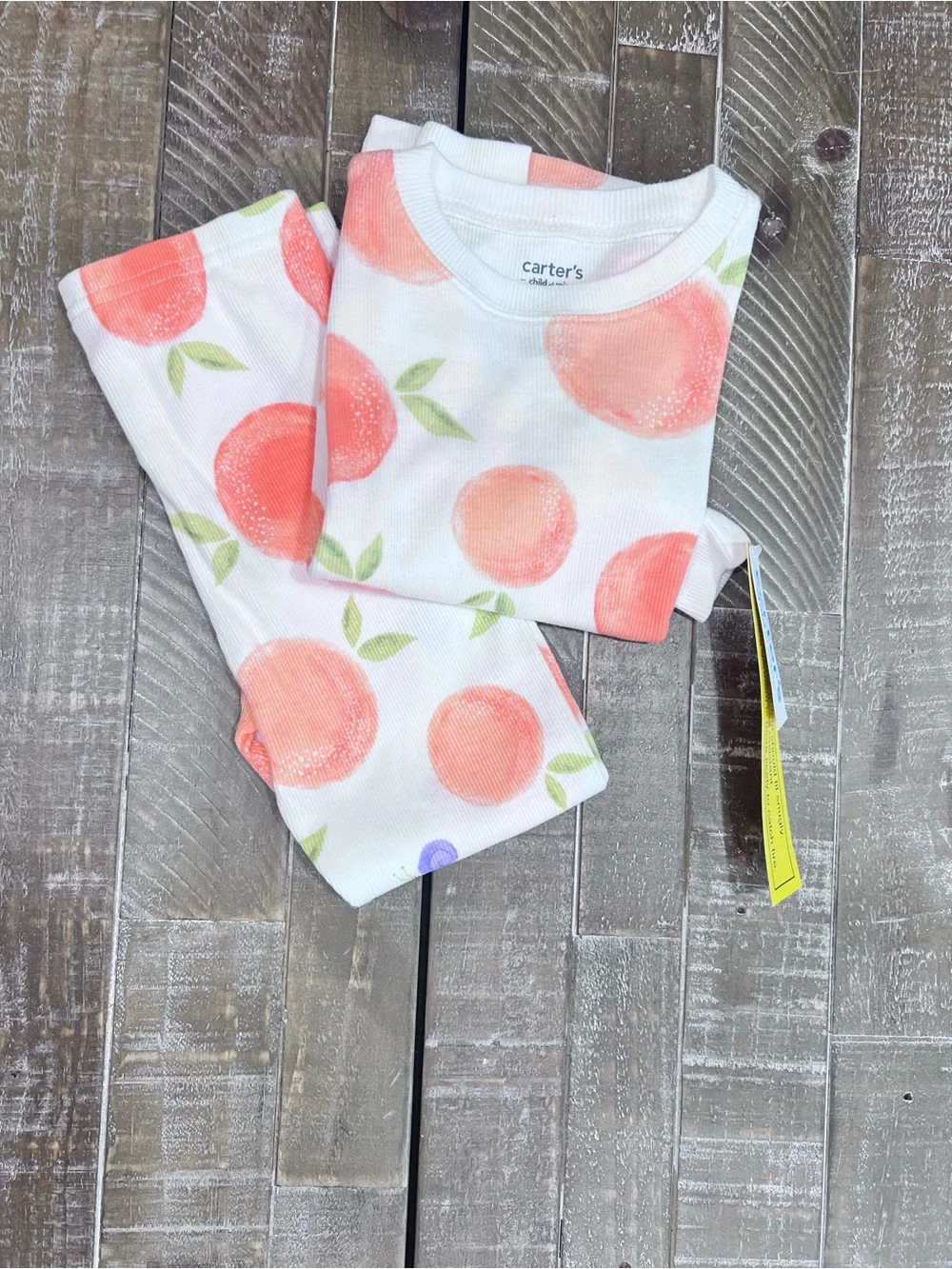 Carter's Cream Peach-Print Kids Pajama Set with Orange Accents